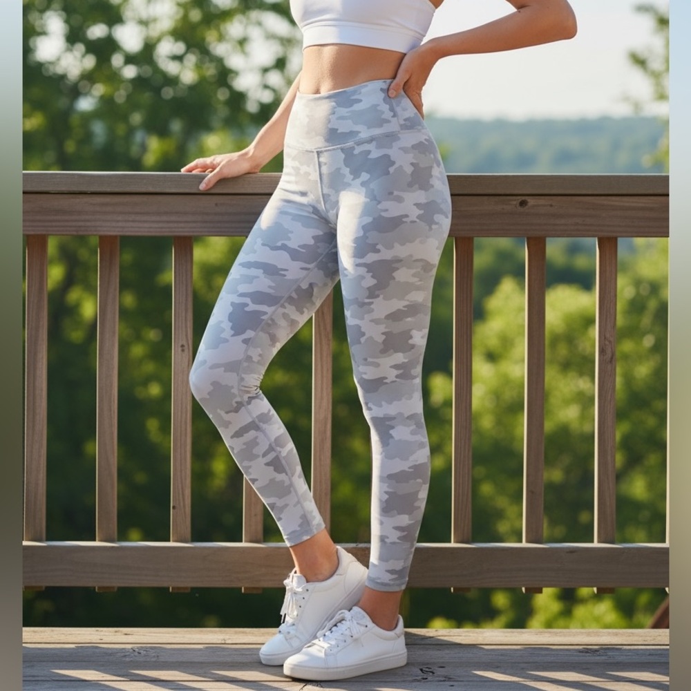 KYODAN performance leggings womens Large *NEW* camo grey wide band high waisted